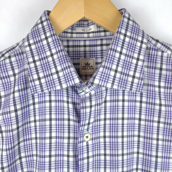 Peter Millar Shirt Mens Large Purple White Plaid Casual Long Sleeve Button Up - Picture 4 of 8